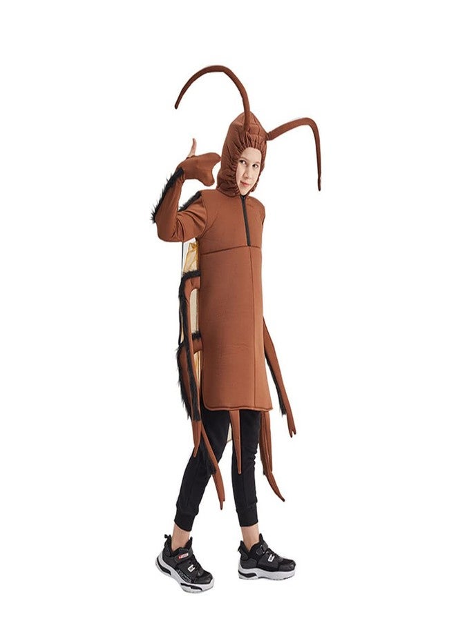 STIOEDYUAN Kids Cockroach Costume for Boys Girls Halloween Costume One Piece Outfit Funny Gag Gift Zipper Hood Novelty (Brown, One Size) - Image 3